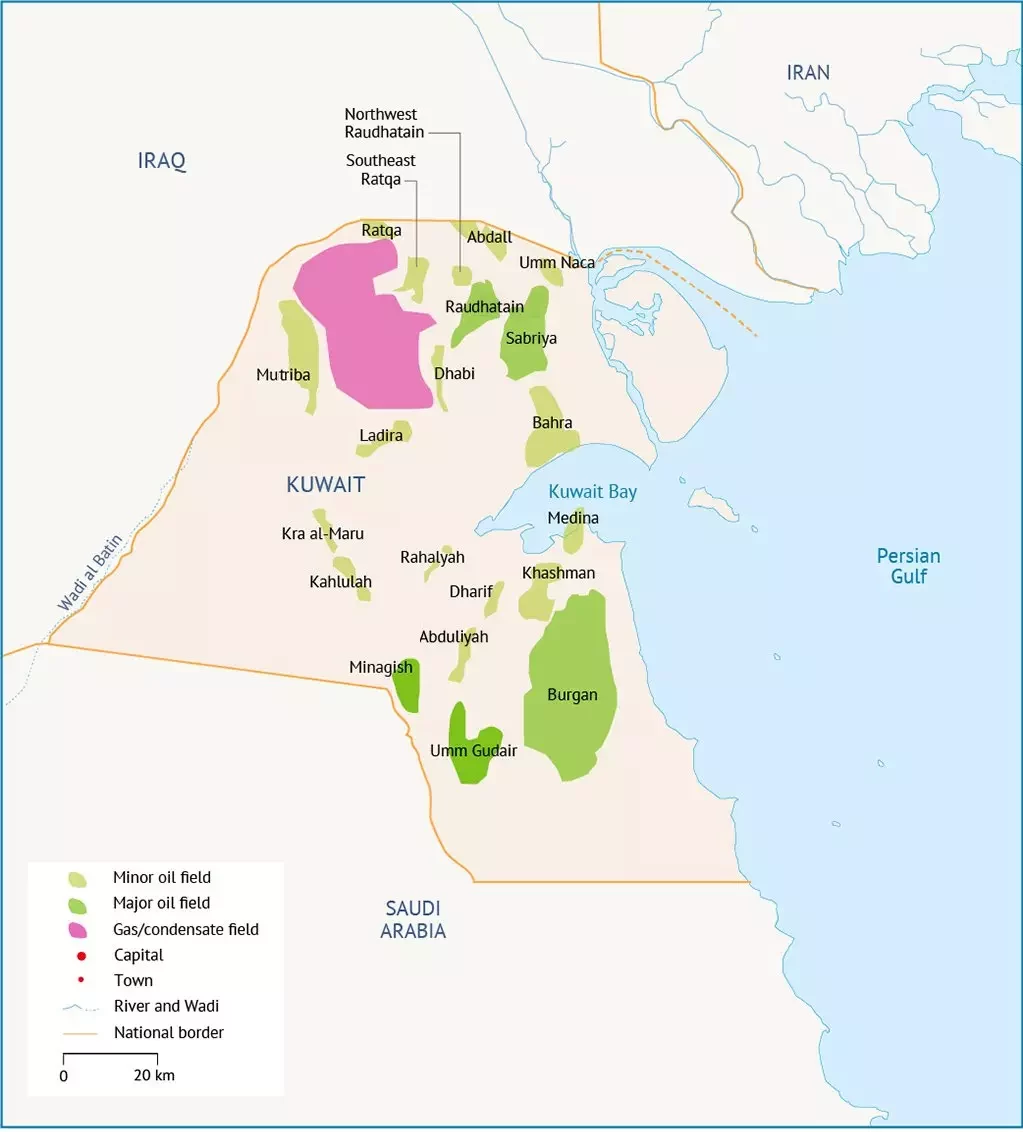حقل برقان على خريطة الكويت