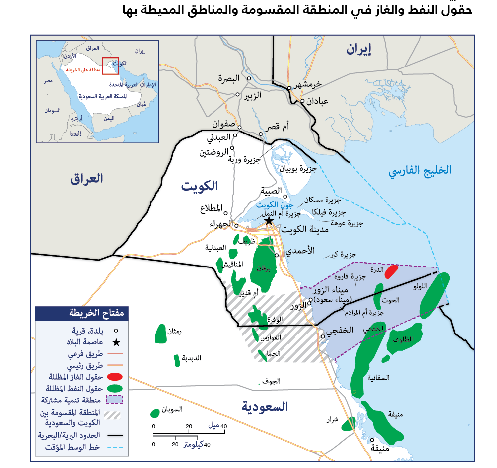 حقل برقان على خريطة الكويت