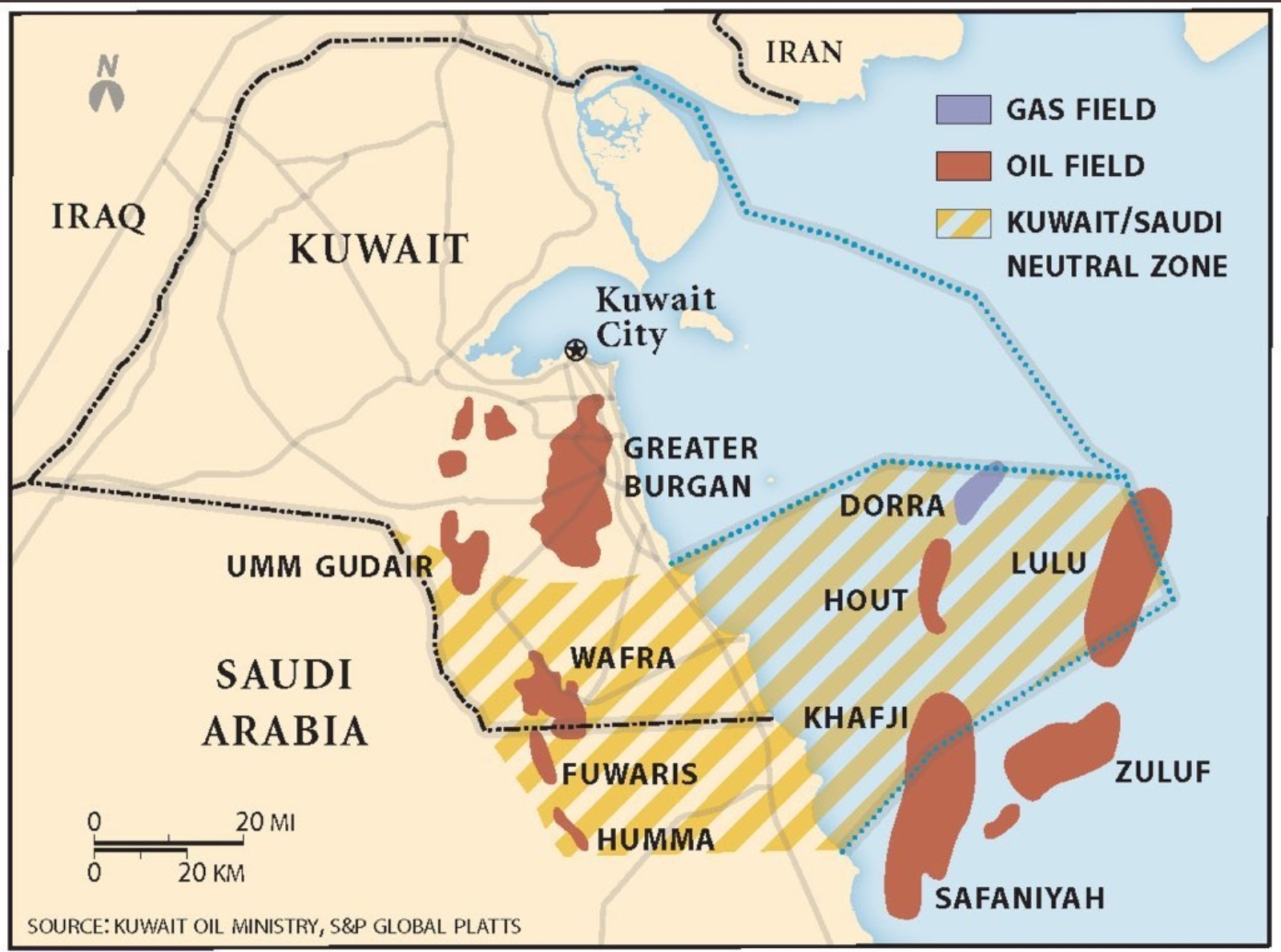 حقل برقان على خريطة الكويت