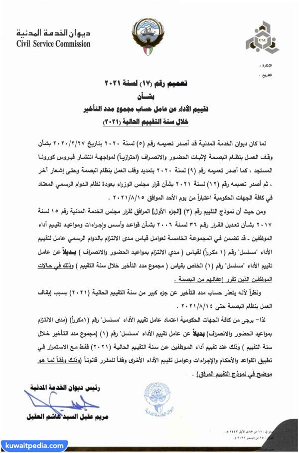 فترة تقديم الأداء الوظيفي في الكويت