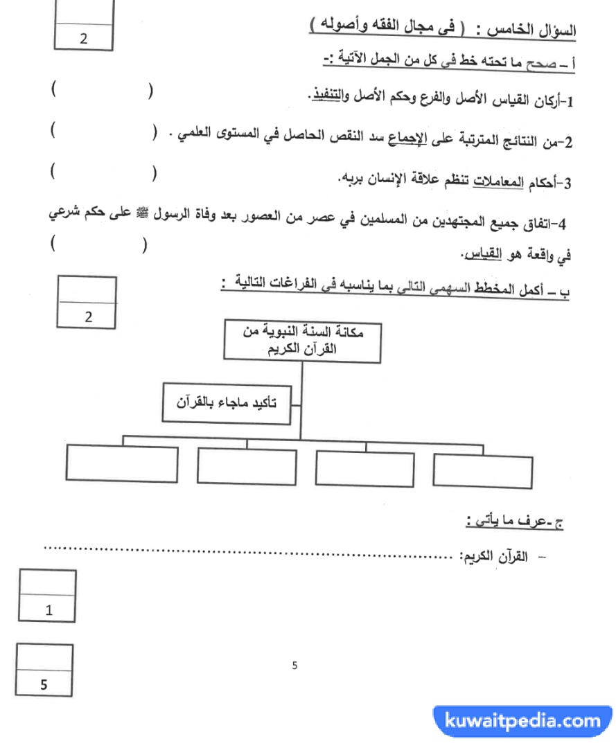 اختبارات اسلاميه عاشر الفصل الاول