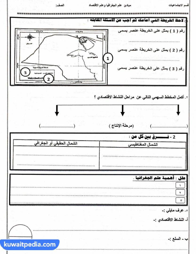 نموذج اختبار جغرافيا للصف الحادي عشر